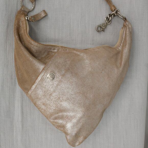 Donald J Pliner Couture Bag Womens Gold Metallic Leather Zip Small Hobo Handbag - Picture 13 of 16